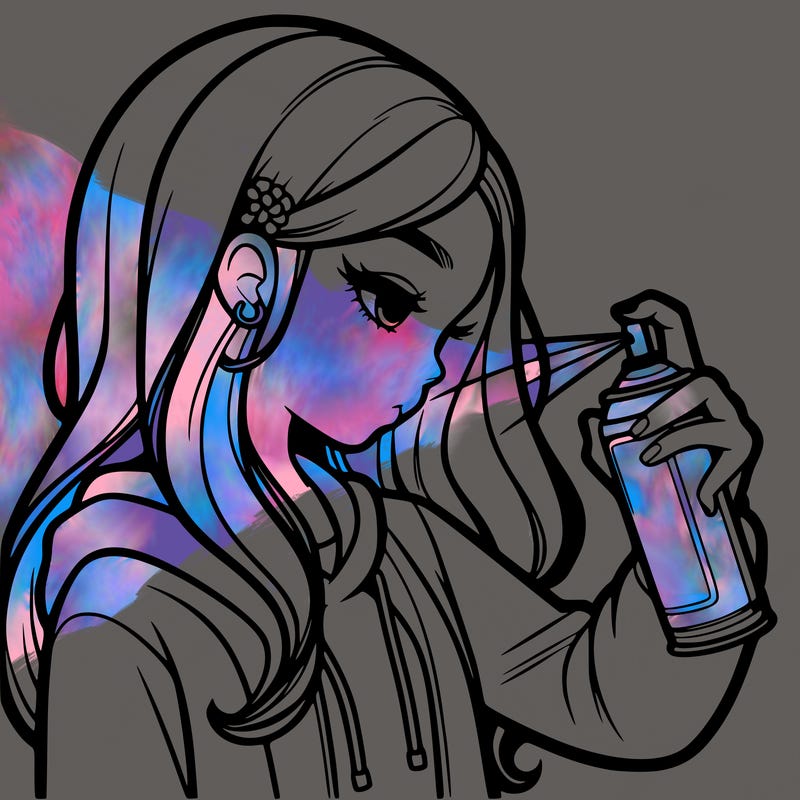 a realistic girl spray painting