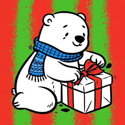 polar bear wrapping a present