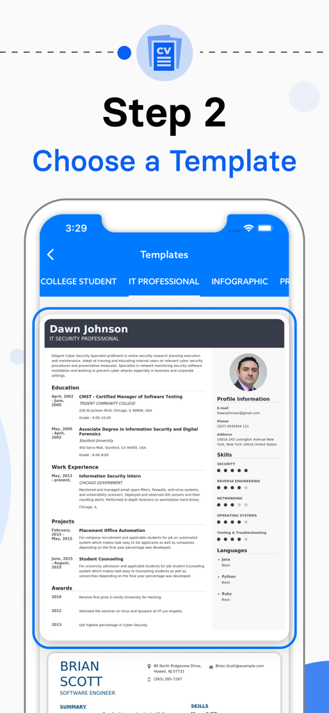 AI Resume Creator: CV Builder - AI履歴書作成アプリのインターフェース。さまざまなキャリアカテゴリ向けのプロフェッショナルなCVテンプレートを表示しています。