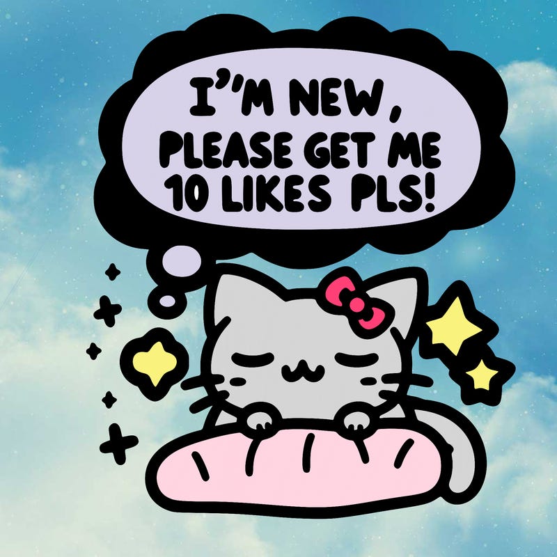 kitty taking a nap dream talking and saying "i'm new, please get me at least 10 likes pls!!"