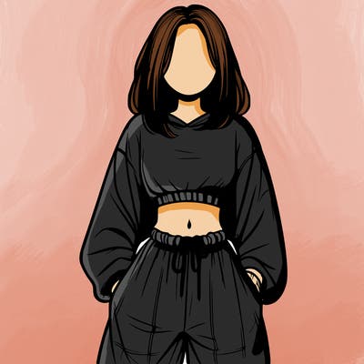 realistic girl faceless with baggy pants and a crop top