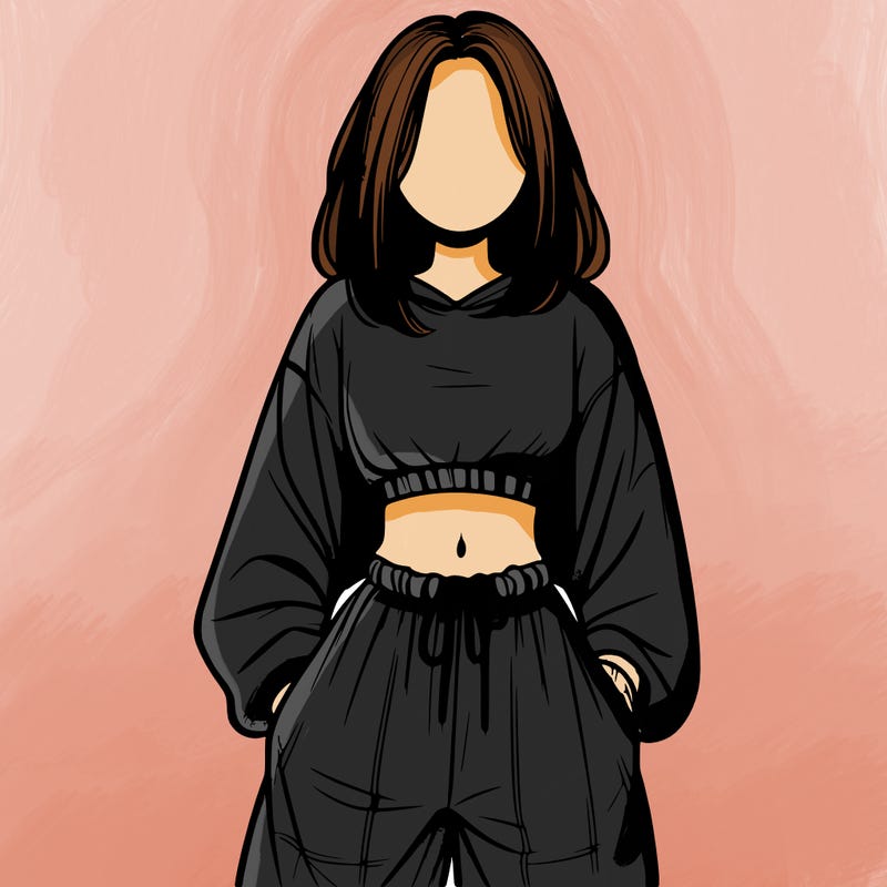 realistic girl faceless with baggy pants and a crop top