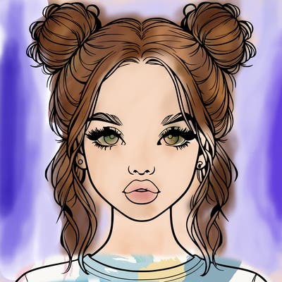 realistic girl with two buns in hair and lips