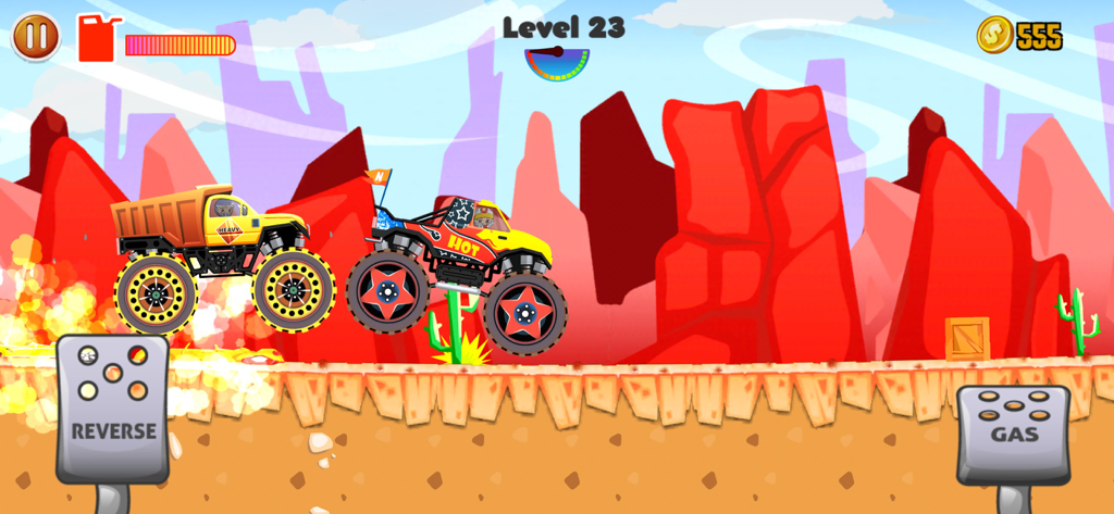 Gameplay von Vlad und Niki Monster Truck, das durch eine Wüstenlandschaft rast