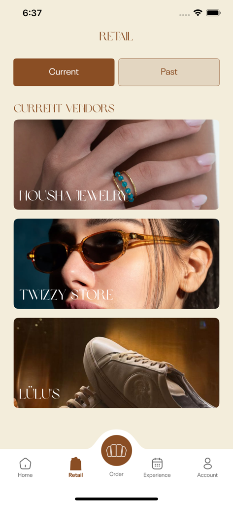 LÜLU'S - The retail showcase screen of the Lulus app displaying current boutique vendors and products.