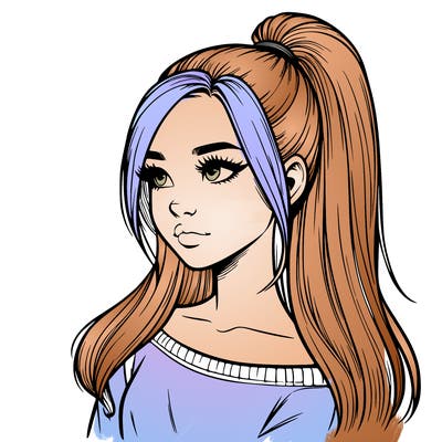 realistic girl with a high ponytail