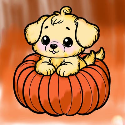 cute little puppy in a pumpkin