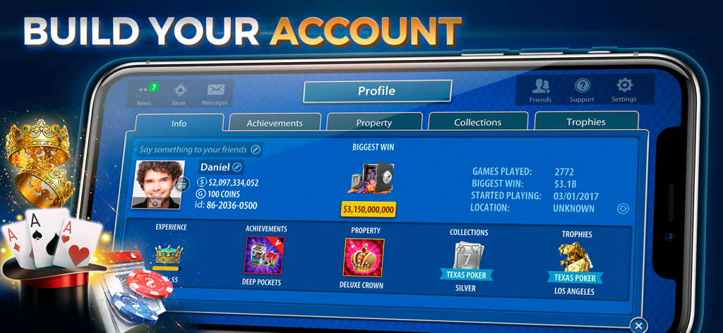 Player profile page showing achievements and stats in Teen Patti by Pokerist