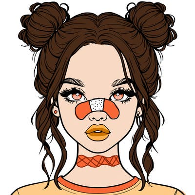 realistic girl with two buns in hair and lips