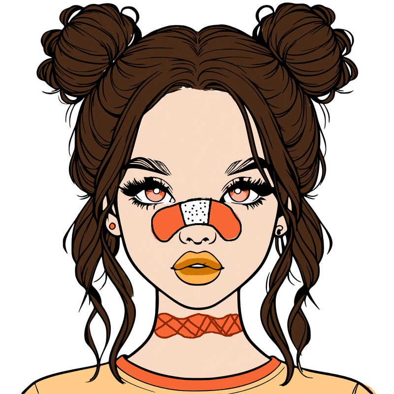 realistic girl with two buns in hair and lips