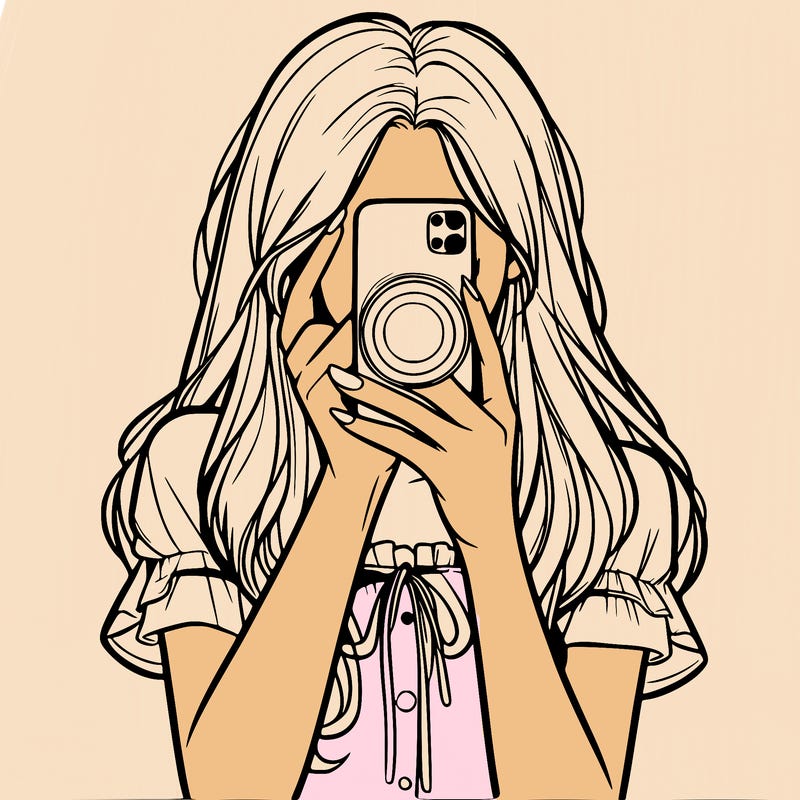 a realistic girl holding her phone taking pictures