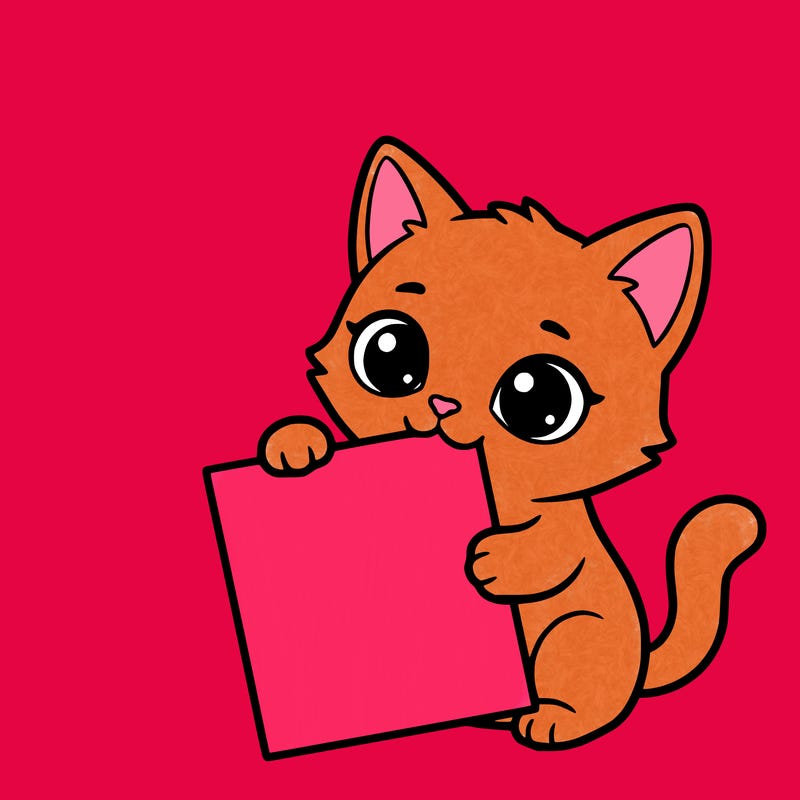 a small cat with a blank sheet of paper in its hand. the cat is sooooooo cute!