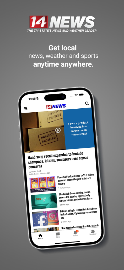 14 NEWS WFIE app on iPhone displaying local news for the Tri State area