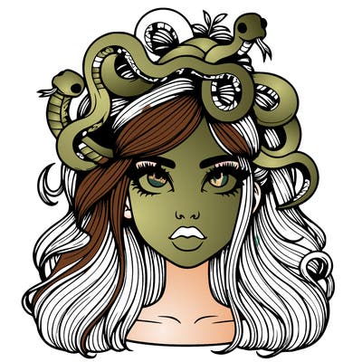 realistic girl with snakes in hair