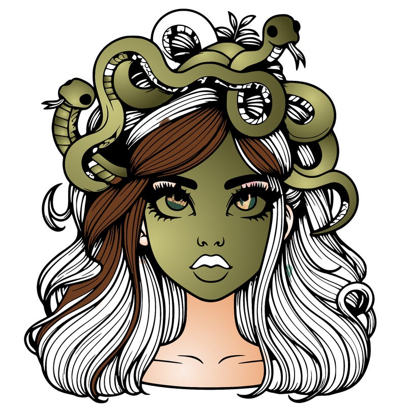 realistic girl with snakes in hair