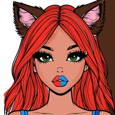 realistic girl with fox ears and realistic lips