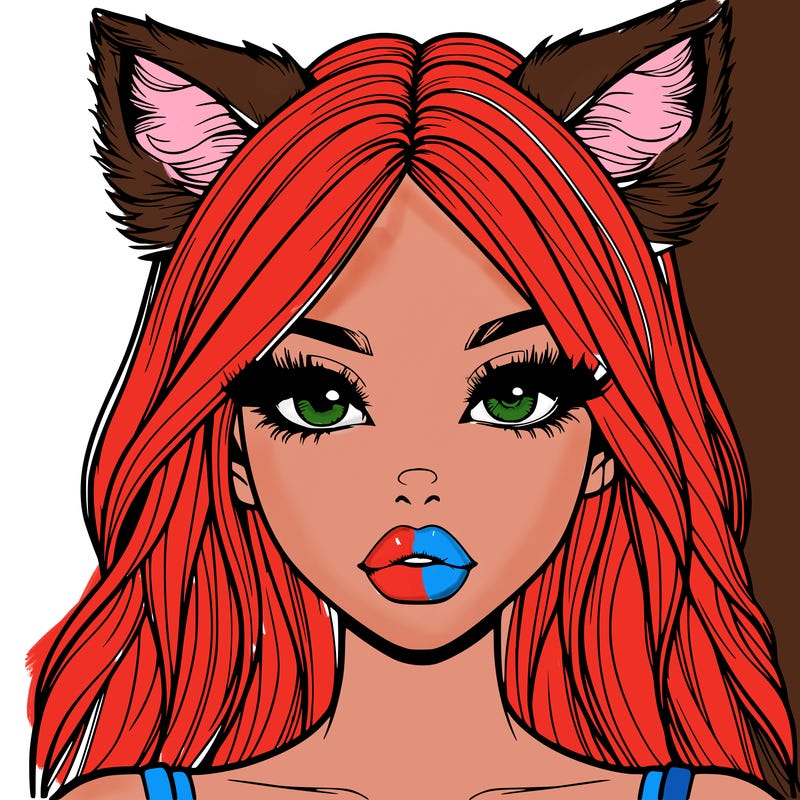 realistic girl with fox ears and realistic lips