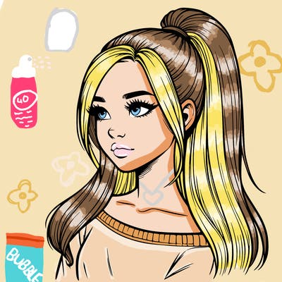 realistic girl with a high ponytail