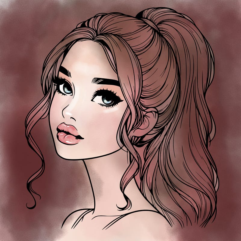 realistic girl with a ponytail on her hair and lips