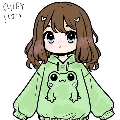 girl wearing frogging sweatshirt