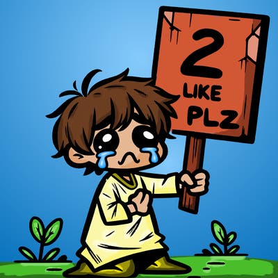 small poor toddler crying with sign that says 2 like plz