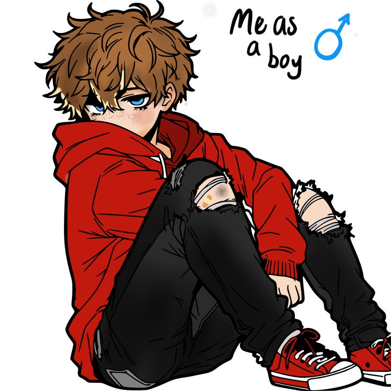 a male hoddie ripped jeans messy hair anime