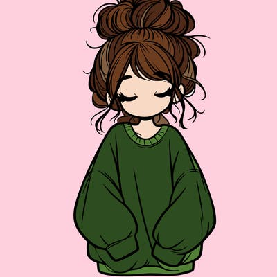 girl with baggy sweatshirt and messy bun
