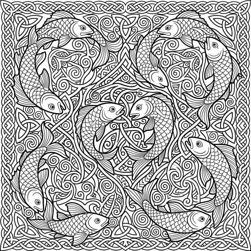 Unravel the beauty of ancient artistry with this intricate Celtic Fish Knots coloring page. Immerse yourself in a world of flowing lines and symbolic fish, perfect for a calming and creative escape.
