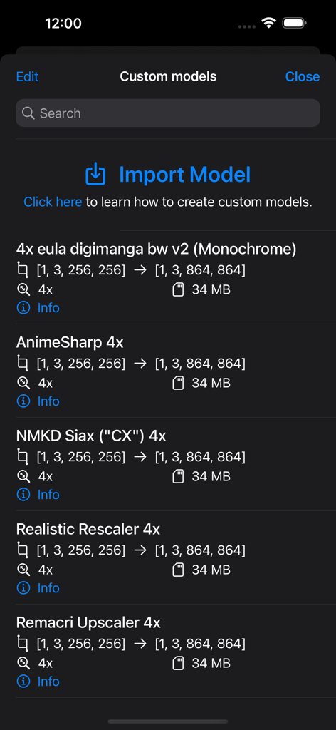 waifu2x - Una lista de modelos personalizados de escalado con IA en la aplicación waifu2x, incluyendo AnimeSharp y Realistic Rescaler.