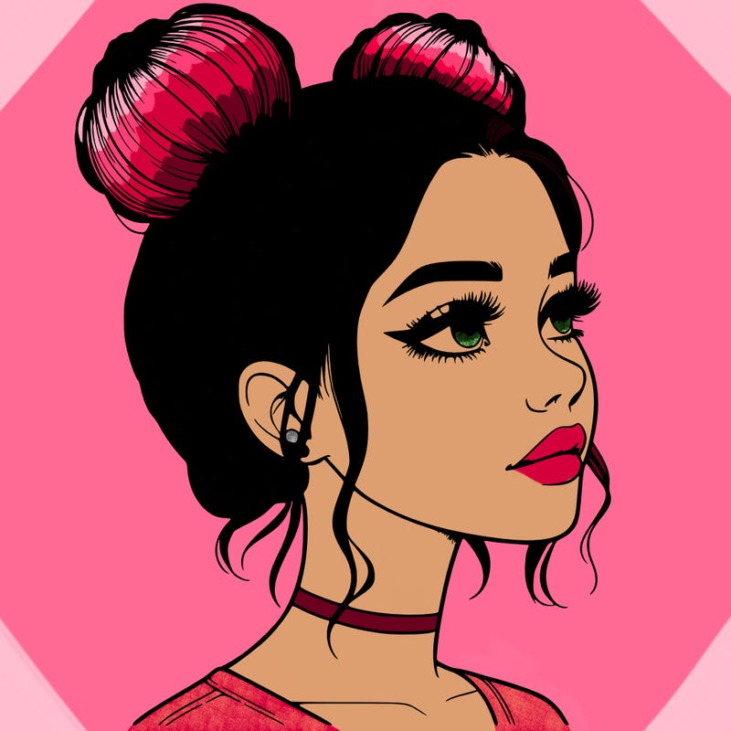 realistic girl with buns on the top of her head