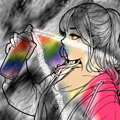 a realistic girl spray, painting