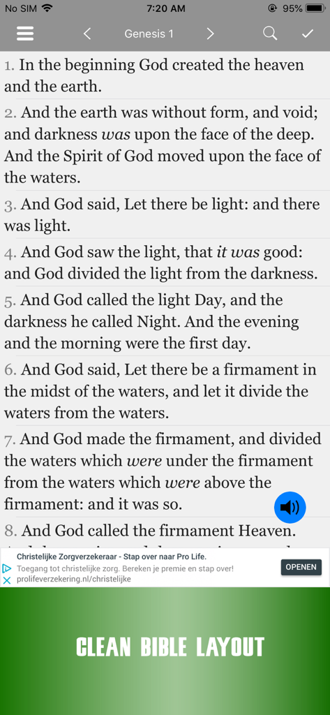 John Gill Expositions Bible - John Gill Bible app showing Genesis 1 in a clean layout