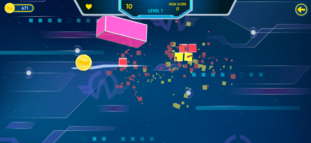 Donnie destruyendo bloques que caen en el juego de arcade Super Wings Mission Challenge