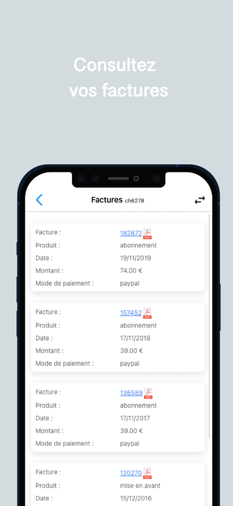 Cybevasion Extranet - Cybevasion Extranet app interface displaying a list of property rental subscription invoices
