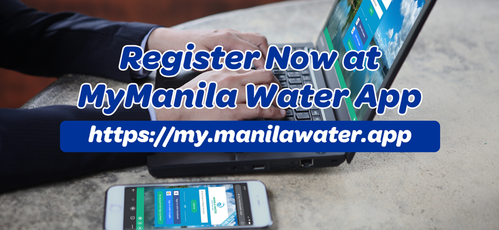 Manila Water App - A person using a laptop and a smartphone to register for the MyManila Water App