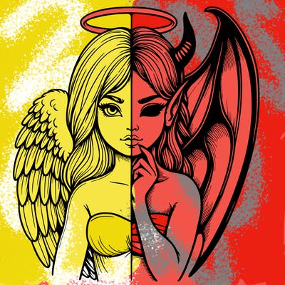 realistic angel half demon