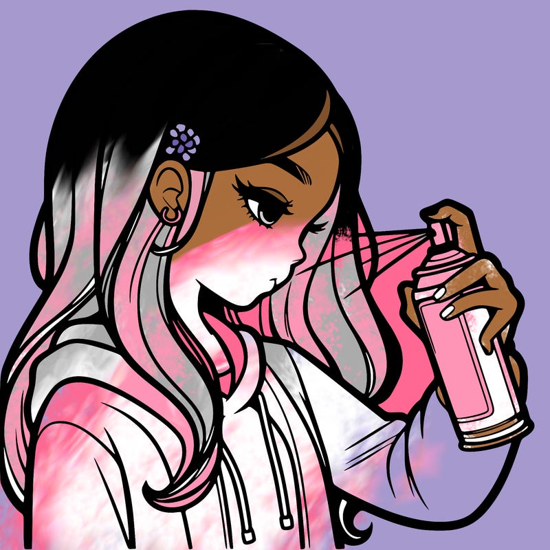 a realistic girl spray painting