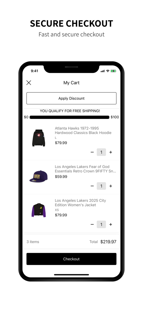 Shop New Era - Panier d'achat et interface de paiement sécurisé de l'application mobile Shop New Era