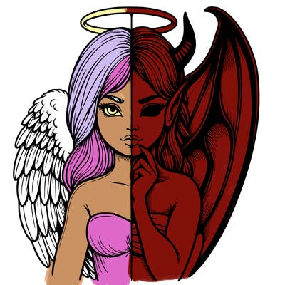 realistic angel half demon