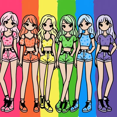 a group of girls wearing crop tops and shorts