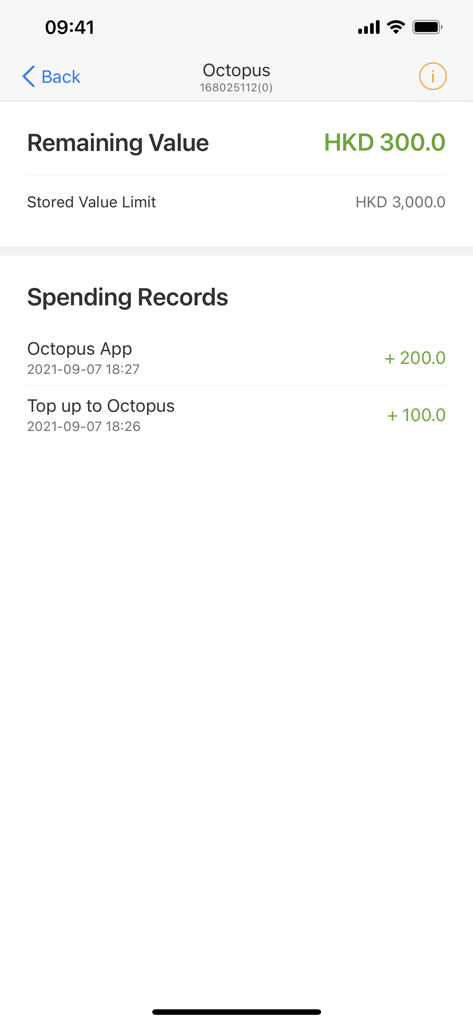 Octopus for Tourists - Screenshot of the Octopus for Tourists app displaying the remaining value balance and recent spending records.