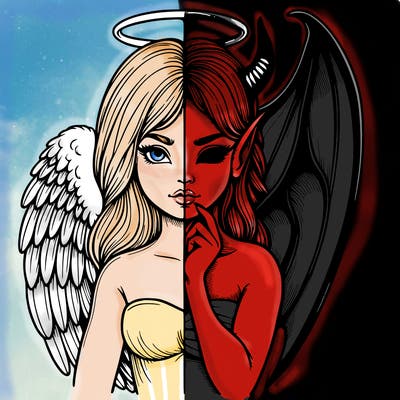 realistic angel half demon