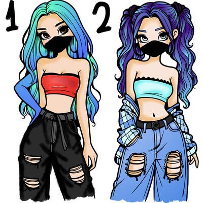 2 girls in crop tops and baggy jeans ripped