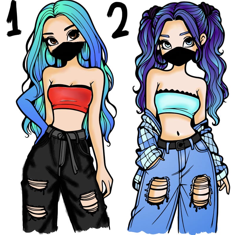 2 girls in crop tops and baggy jeans ripped