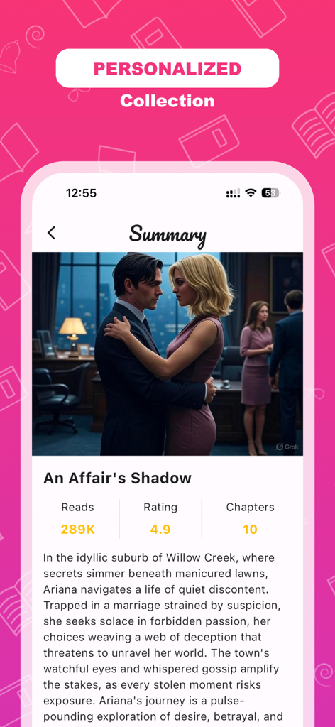 NovelNest-Novel & Love Stories - Detailed summary of a romance novel on the NovelNest app interface