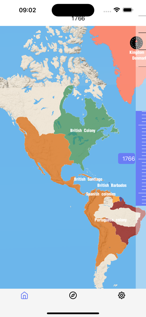 Historical map of the Americas in 1766 showing British Spanish and Portuguese colonial territories