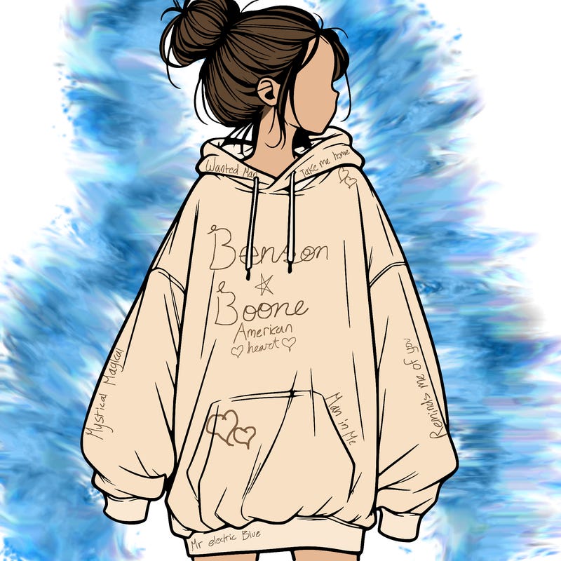 realistic girl with a oversized sweatshirt on and a bun