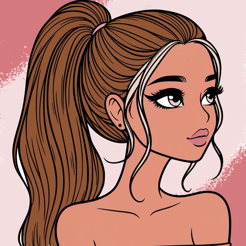 a beautiful and realistic girl with a high pony tail