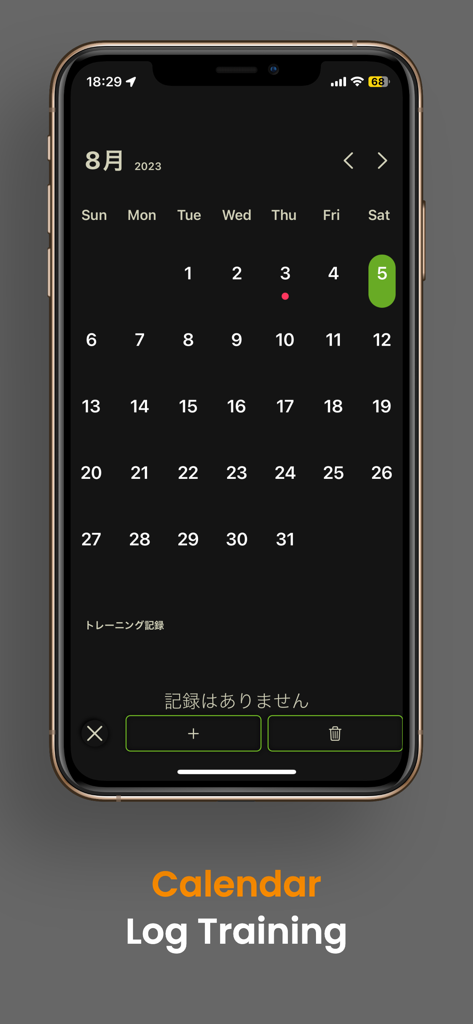 ExTimer:Interval timer/hiit - Vista de calendario minimalista en la aplicación ExTimer que muestra un registro de entrenamiento mensual en la pantalla de un smartphone