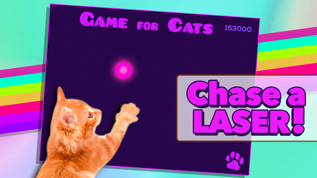 A ginger kitten playing a laser chase game on a tablet screen